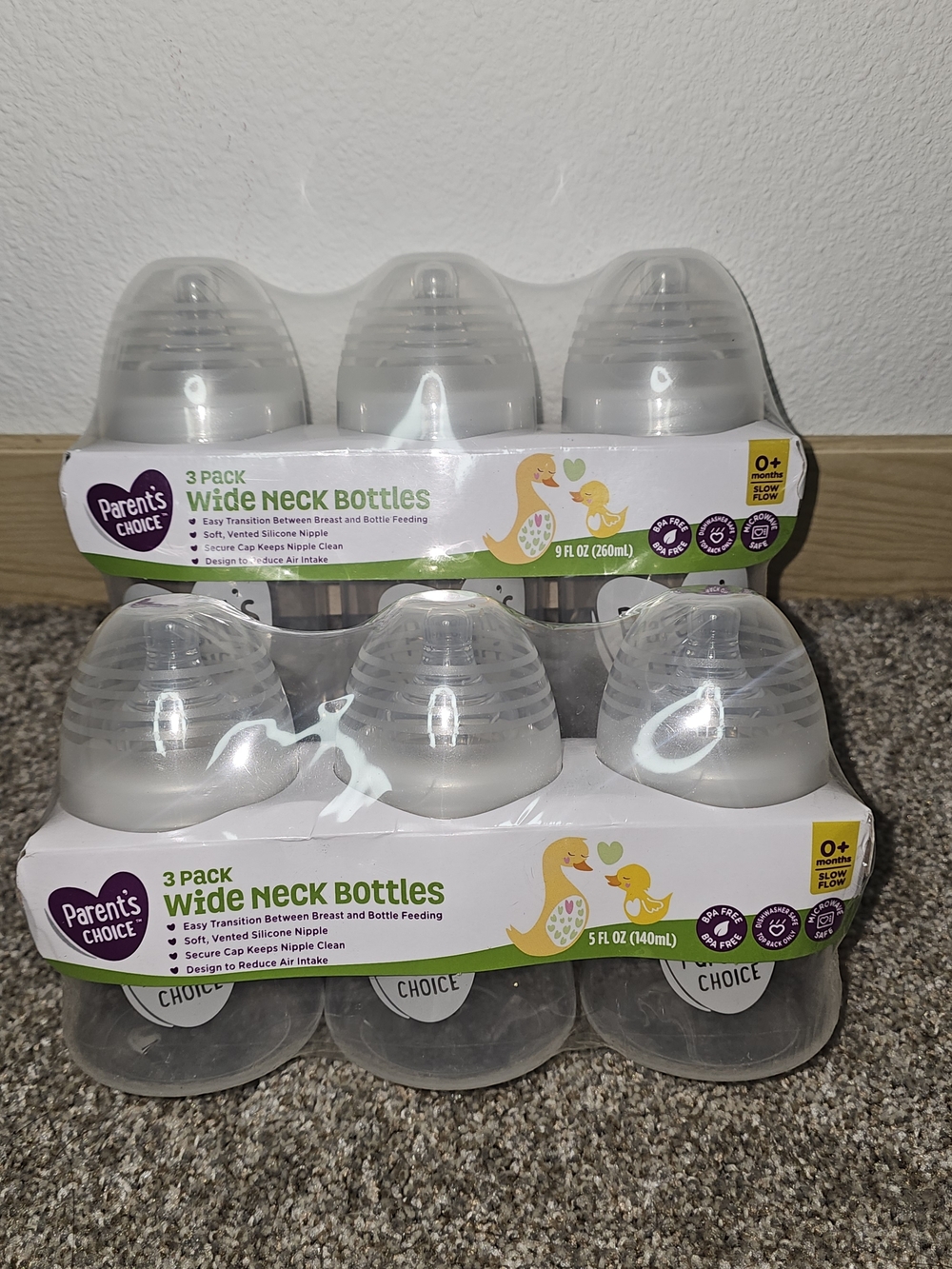 Parent's Choice Wide Neck Baby Bottles - Clear (6 Pack)